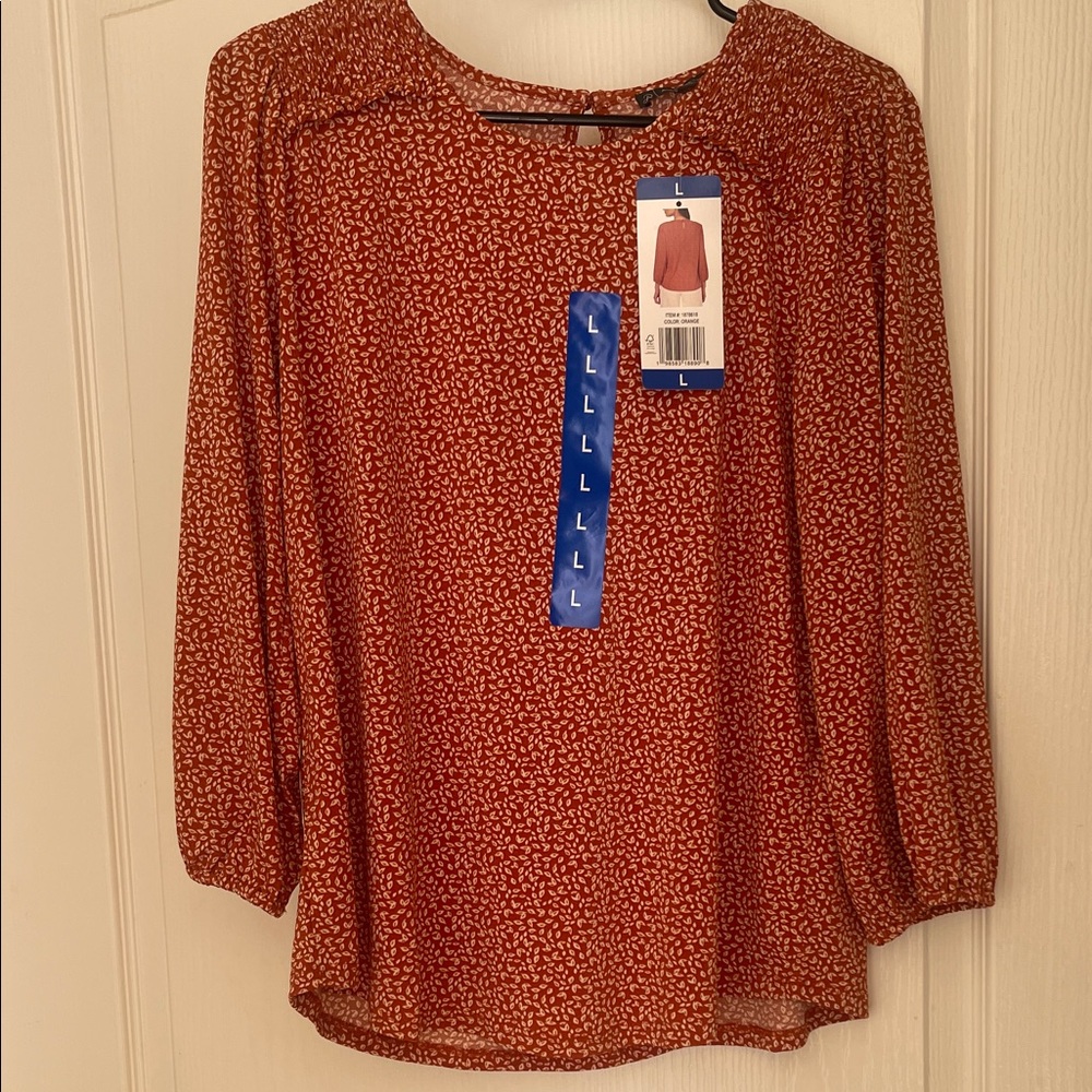 Adrianna Papell Rust Floral Long-Sleeve Blouse